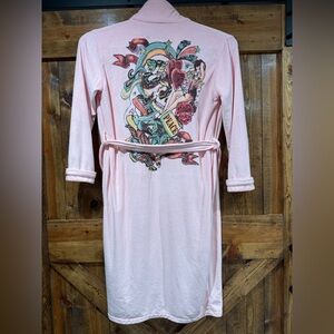 Pink‎ Velour Robe with an Ed Hardy Style Graphic Print Size M/L